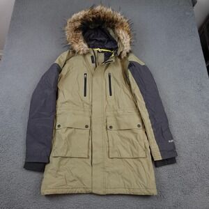 Burton Coat Womens Medium Green Hooded Parka Faux Fur Trim Insulated Ski Winter